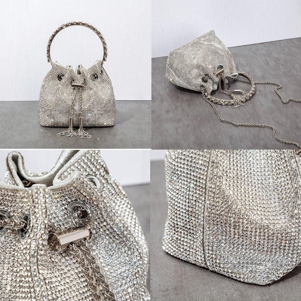 Women Luxury Crystal Evening Clutch Bag for Prom Wedding Party Crossbody - Picture 3 of 6